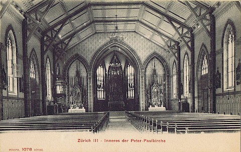 Innenansicht der Kirche Peter & Paul um 1910 auf einer Postkarte