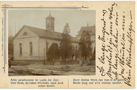 Postkarte zur Erinnerung an das 1902 abgerissene Bethaus St. Jakob