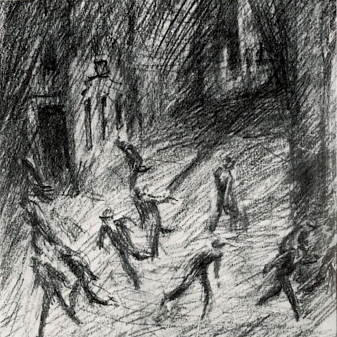 «Revolte in Aussersihl», Zeichnung von Max Gabler aus den 1930er Jahren